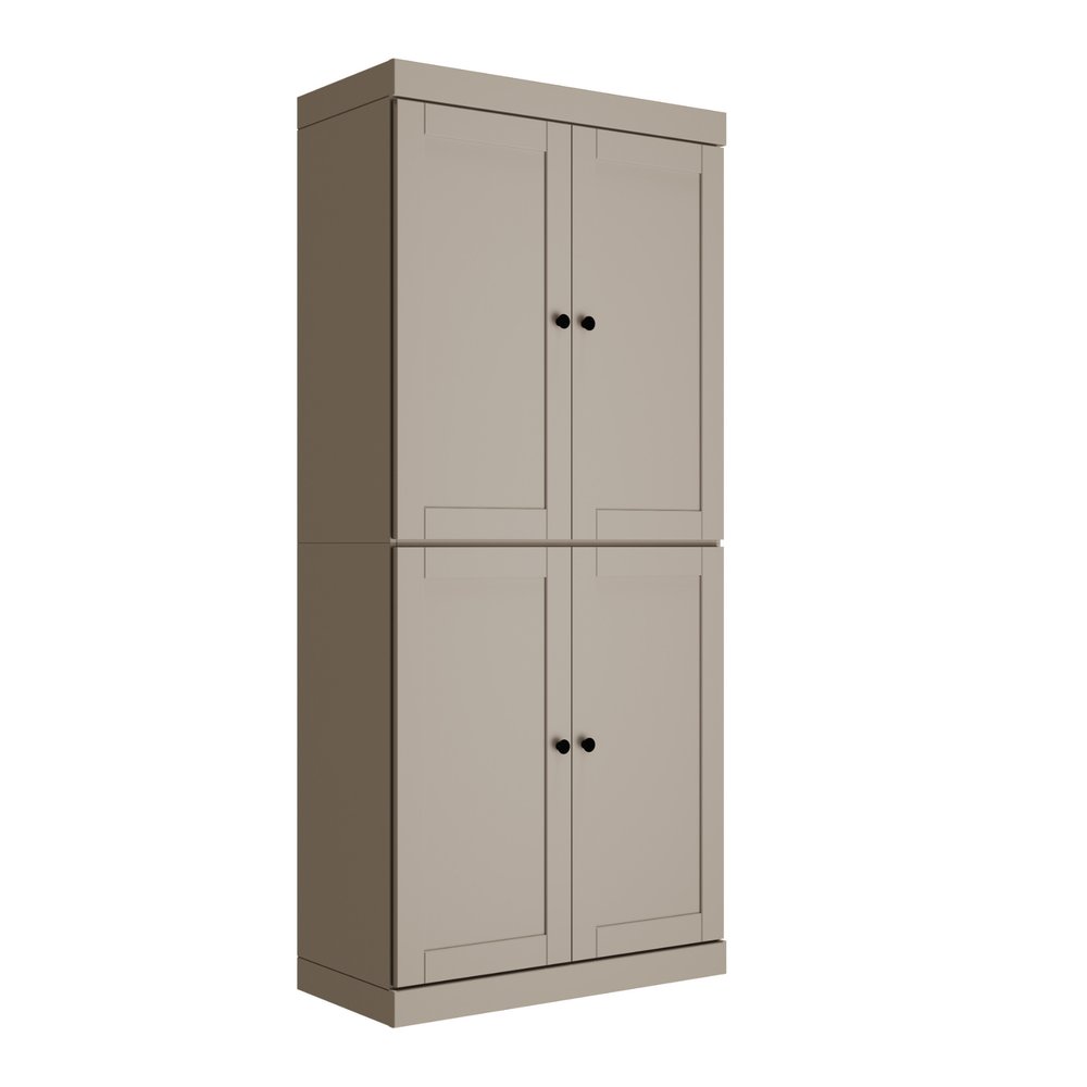 72" Beige Solid Wood Four Door Two Drawer Pantry Or Storage Closet
