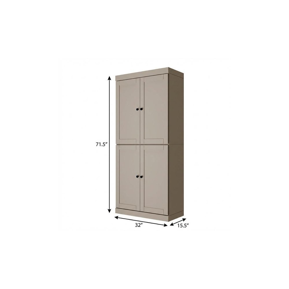 72" Beige Solid Wood Four Door Two Drawer Pantry Or Storage Closet