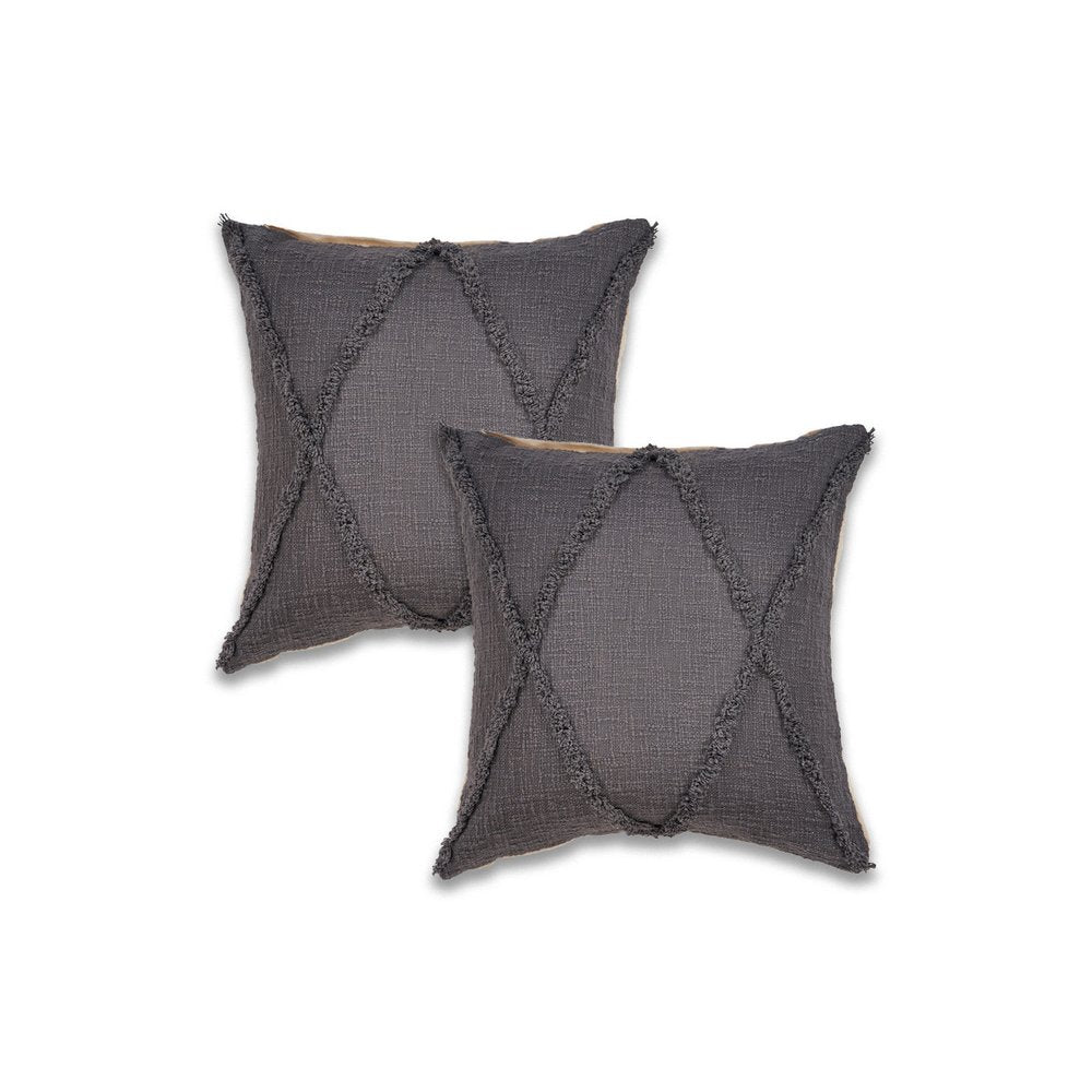 Set of Two Dark Gray And Gray Diamond Cotton Throw Pillows with Texture