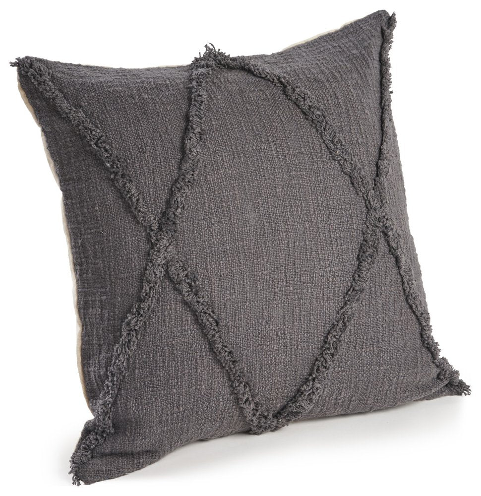 Set of Two Dark Gray And Gray Diamond Cotton Throw Pillows with Texture