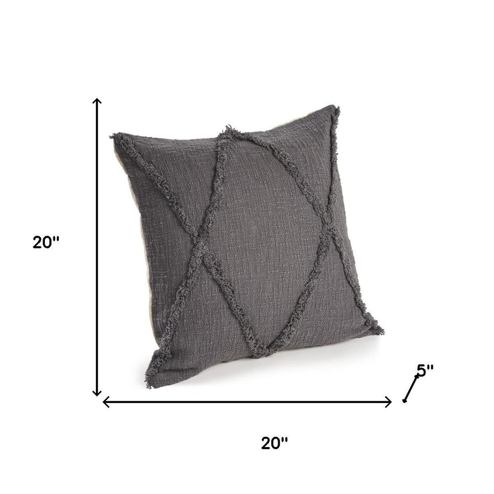 Set of Two Dark Gray And Gray Diamond Cotton Throw Pillows with Texture
