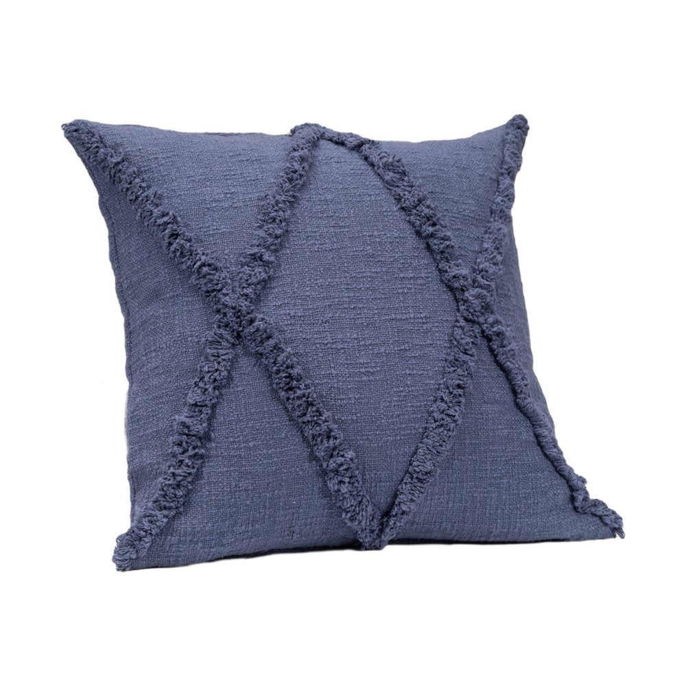 Set of Two Denim Blue And Blue Diamond Cotton Throw Pillows with Texture