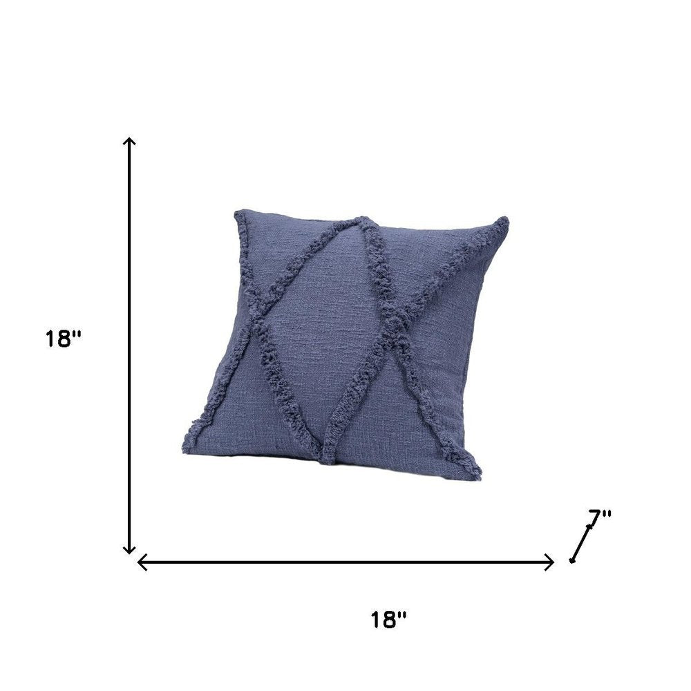 Set of Two Denim Blue And Blue Diamond Cotton Throw Pillows with Texture