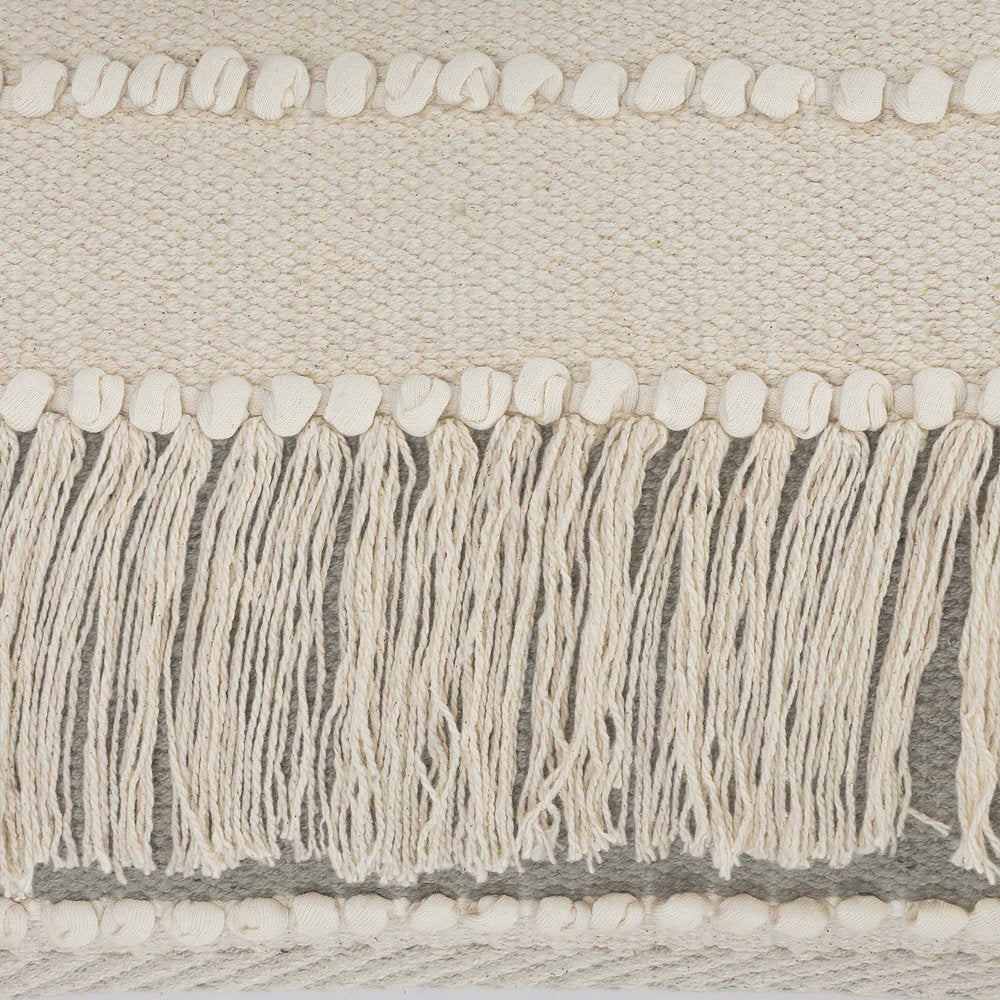 Set of Two Ivory And Gray Lumbar Striped Cotton Throw Pillows with Fringe