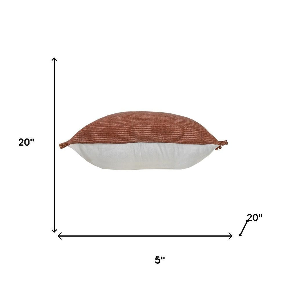 Set of Two Brown And White Cotton Throw Pillows with Fringe