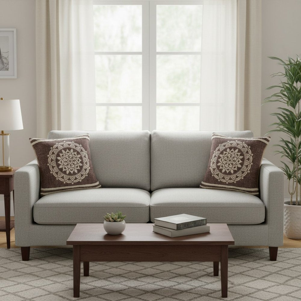 Set of Two Brown And White Medallion Cotton Throw Pillows with Tufts