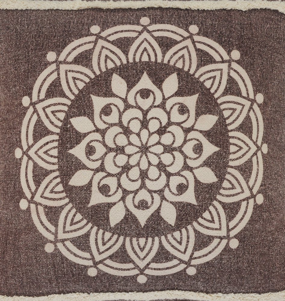 Set of Two Brown And White Medallion Cotton Throw Pillows with Tufts