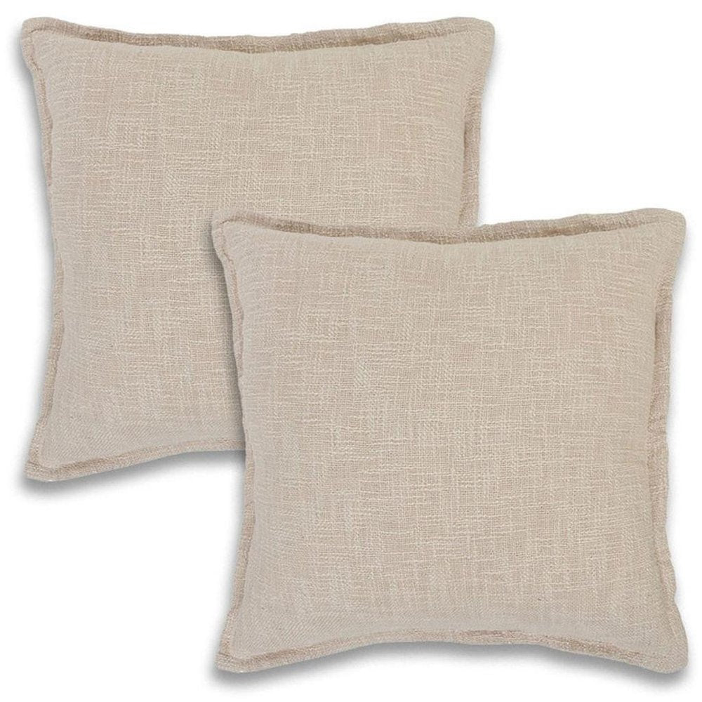 Set of Two Cream And Beige Cotton Throw Pillows