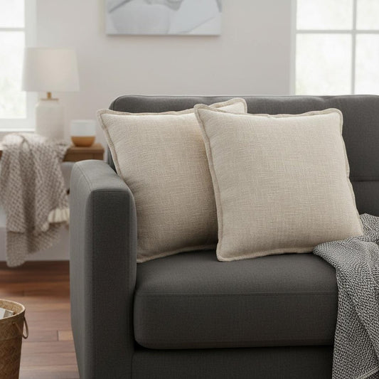 Set of Two Cream And Beige Cotton Throw Pillows