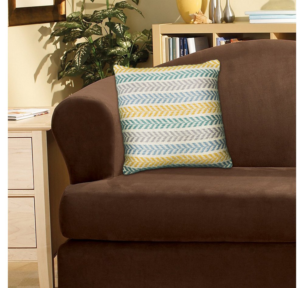 Set of Two Yellow And Blue Chevron Cotton Throw Pillows with Texture