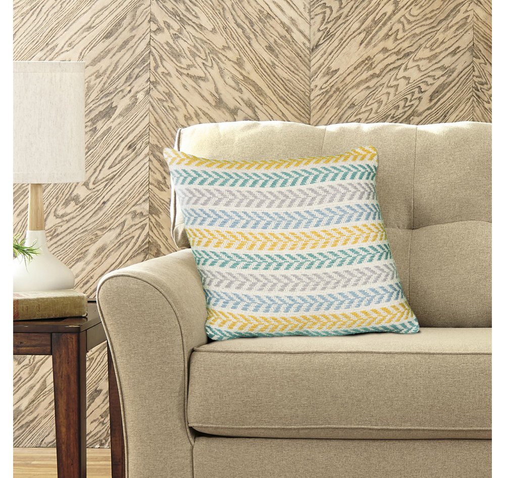 Set of Two Yellow And Blue Chevron Cotton Throw Pillows with Texture