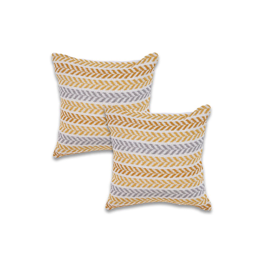 Set of Two Yellow And White Chevron Cotton Throw Pillows with Texture