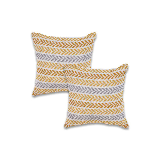 Set of Two Yellow And White Chevron Cotton Throw Pillows with Texture