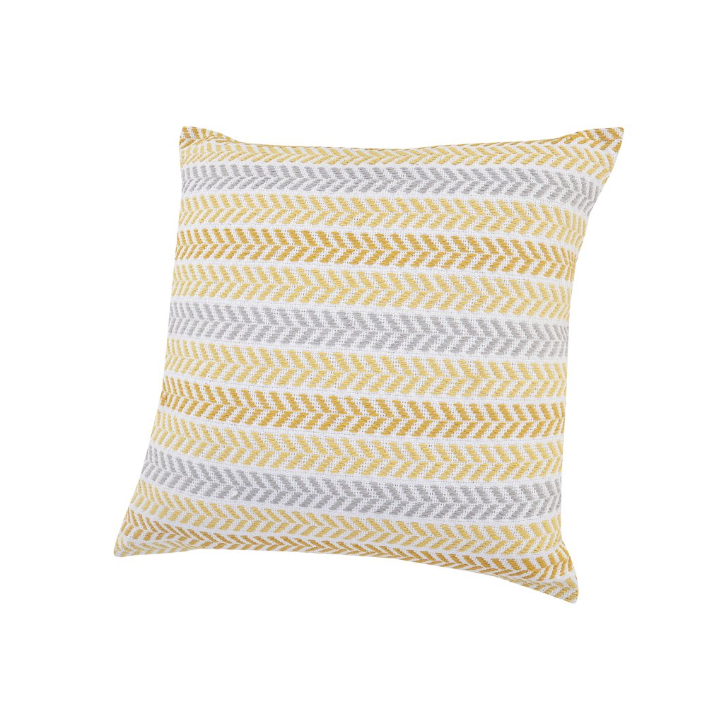 Set of Two Yellow And White Chevron Cotton Throw Pillows with Texture