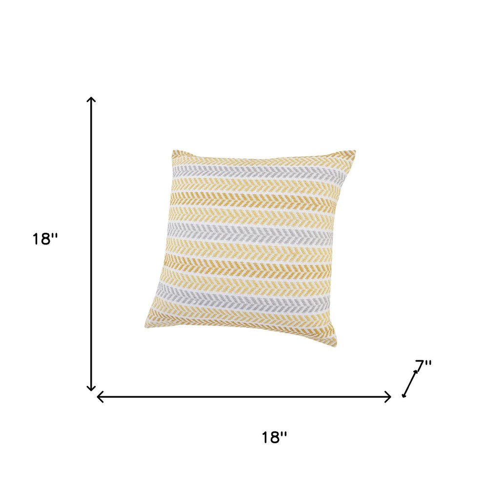 Set of Two Yellow And White Chevron Cotton Throw Pillows with Texture
