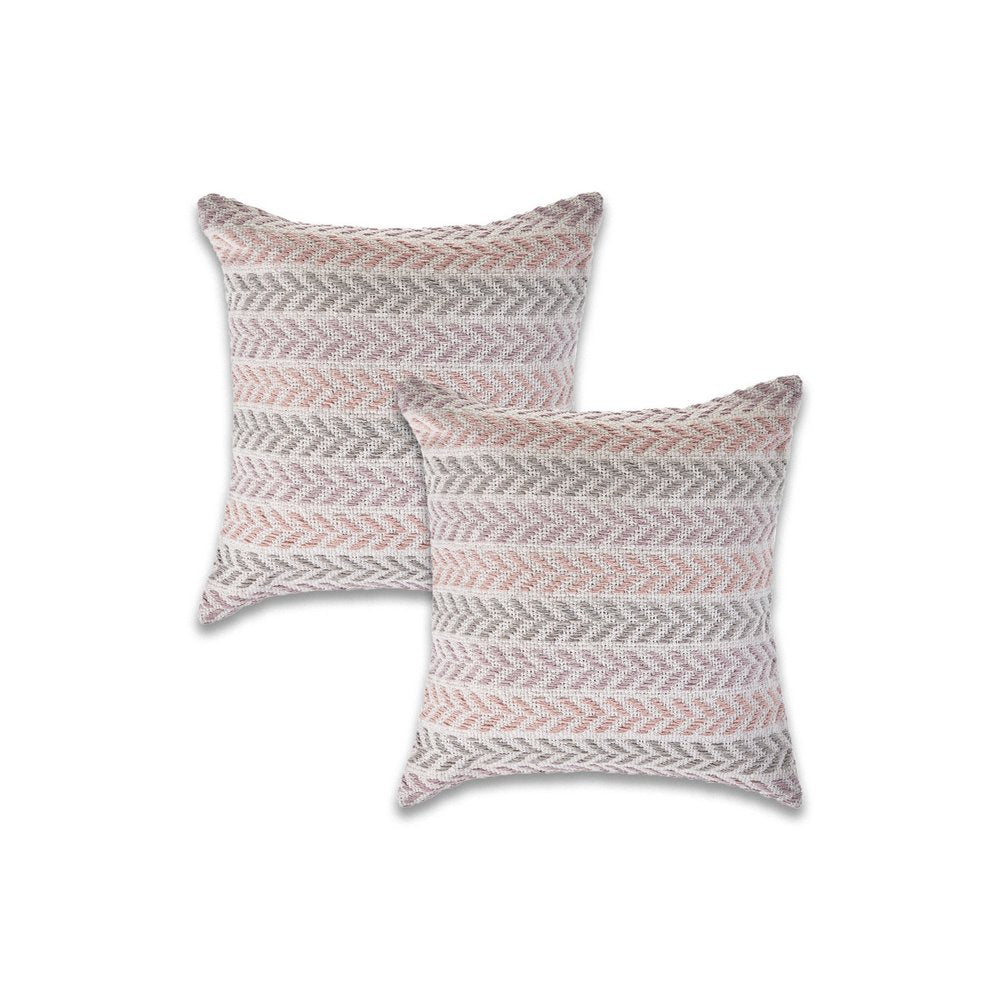 Set of Two Lilac And White Chevron Cotton Throw Pillows with Texture