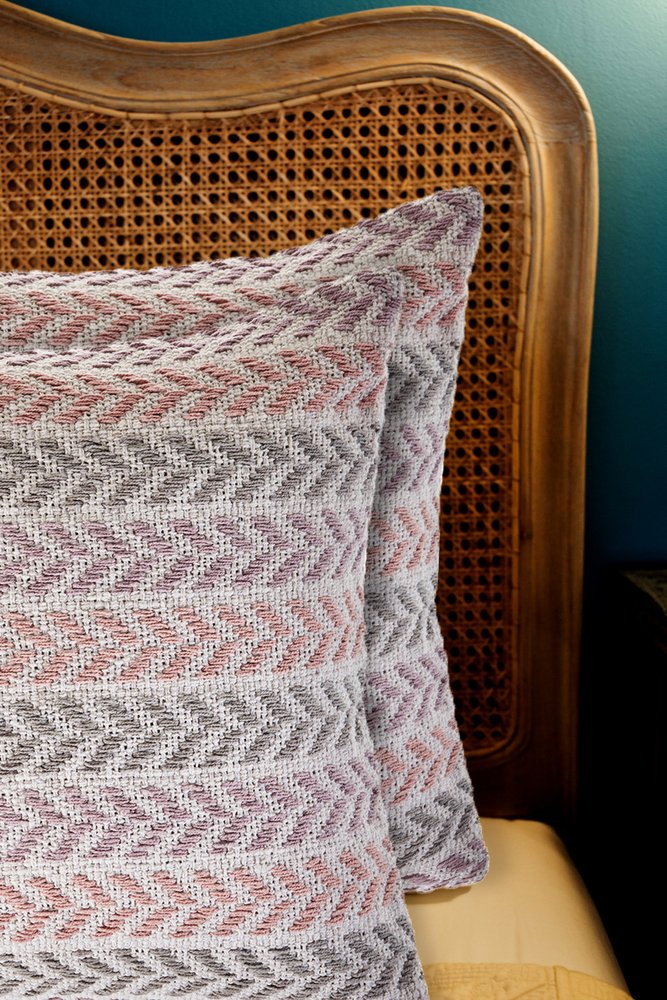 Set of Two Lilac And White Chevron Cotton Throw Pillows with Texture