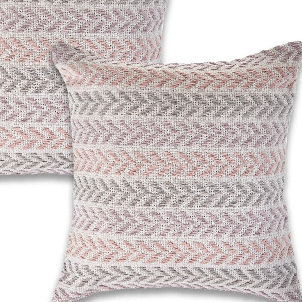 Set of Two Lilac And White Chevron Cotton Throw Pillows with Texture