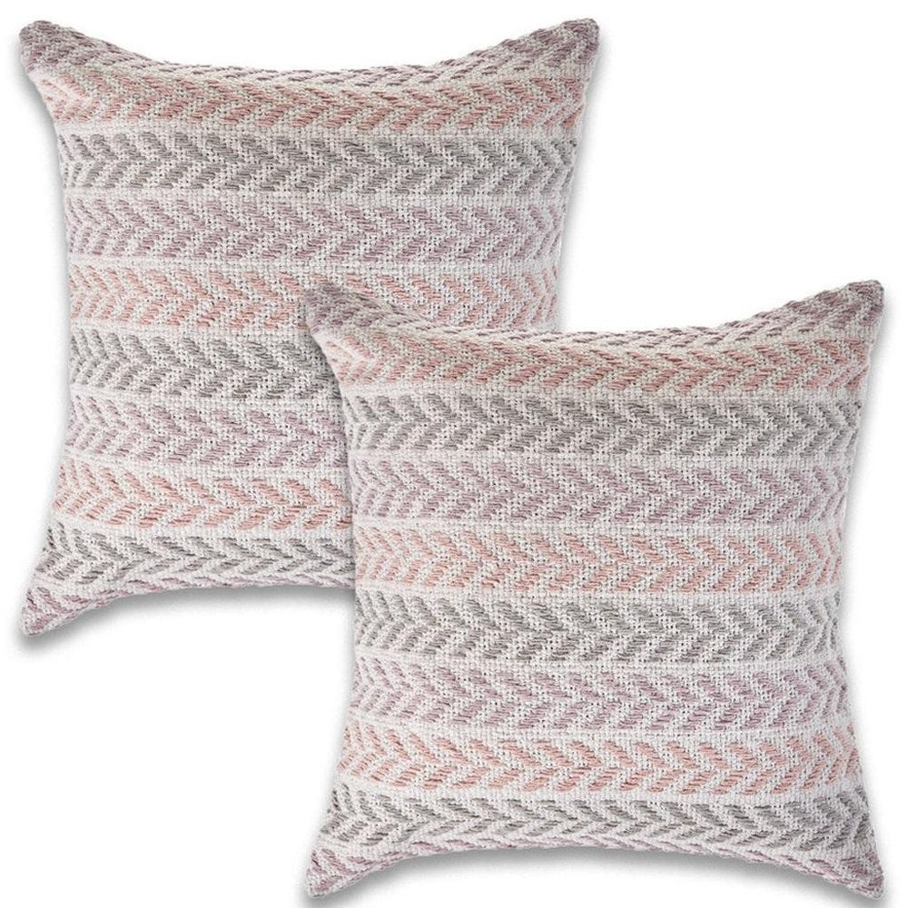 Set of Two Lilac And White Chevron Cotton Throw Pillows with Texture