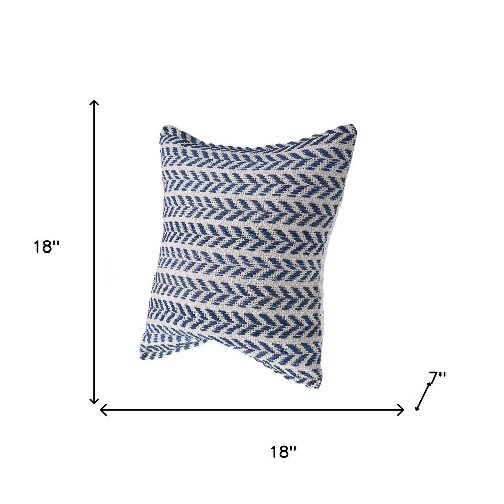 Set of Two Indigo And White Chevron Cotton Throw Pillows with Texture