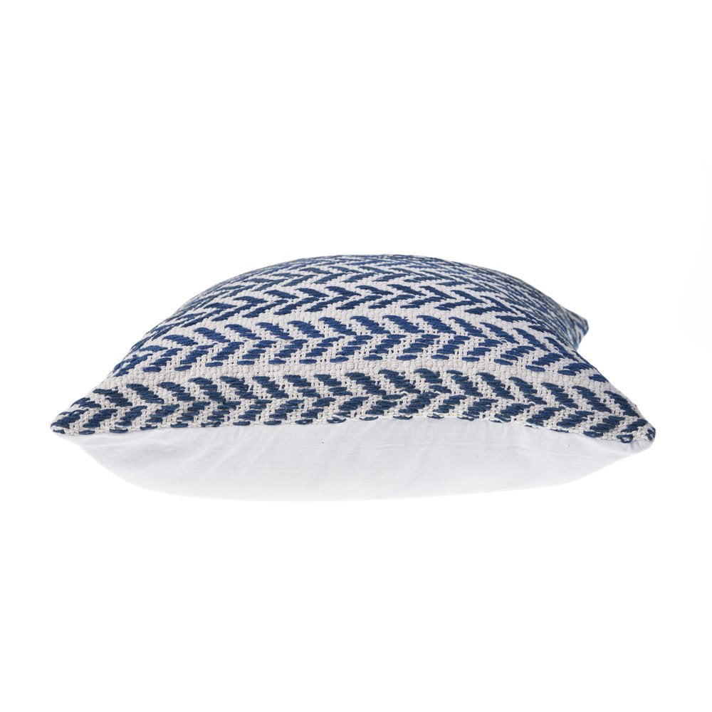 Set of Two Indigo And White Chevron Cotton Throw Pillows with Texture