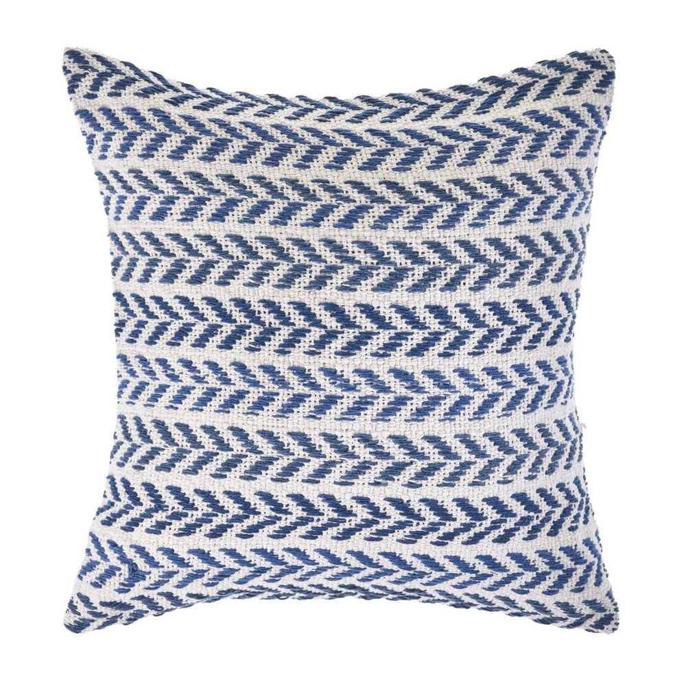Set of Two Indigo And White Chevron Cotton Throw Pillows with Texture