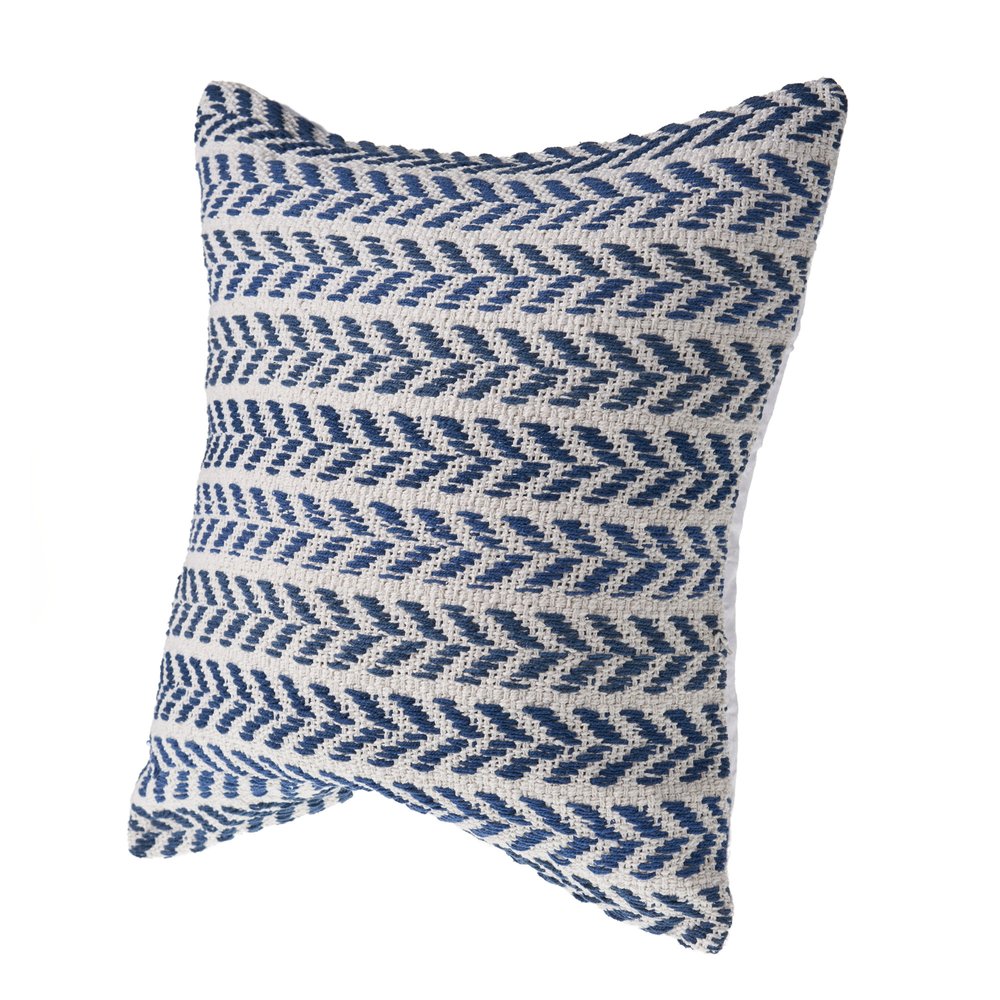Set of Two Indigo And White Chevron Cotton Throw Pillows with Texture