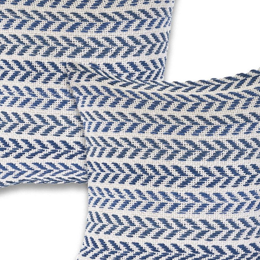 Set of Two Indigo And White Chevron Cotton Throw Pillows with Texture