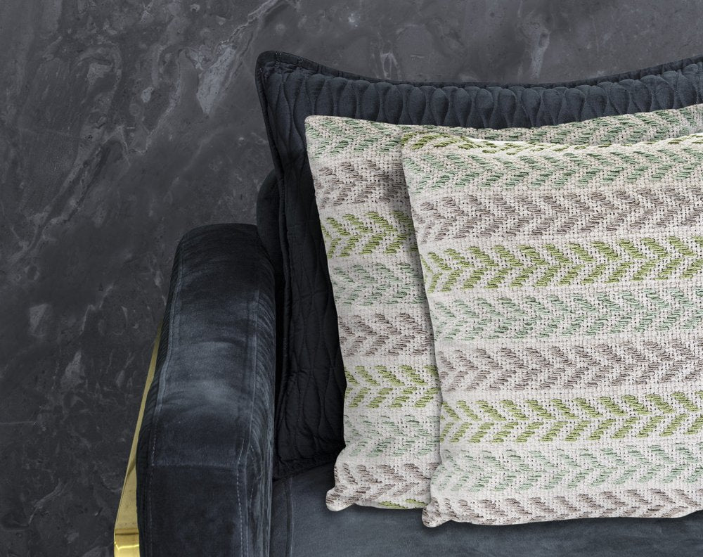Set of Two Green And Blue Chevron Cotton Throw Pillows with Texture