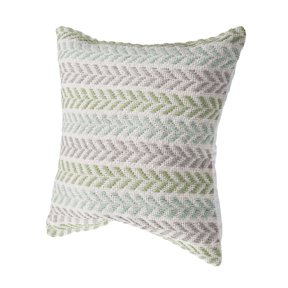 Set of Two Green And Blue Chevron Cotton Throw Pillows with Texture
