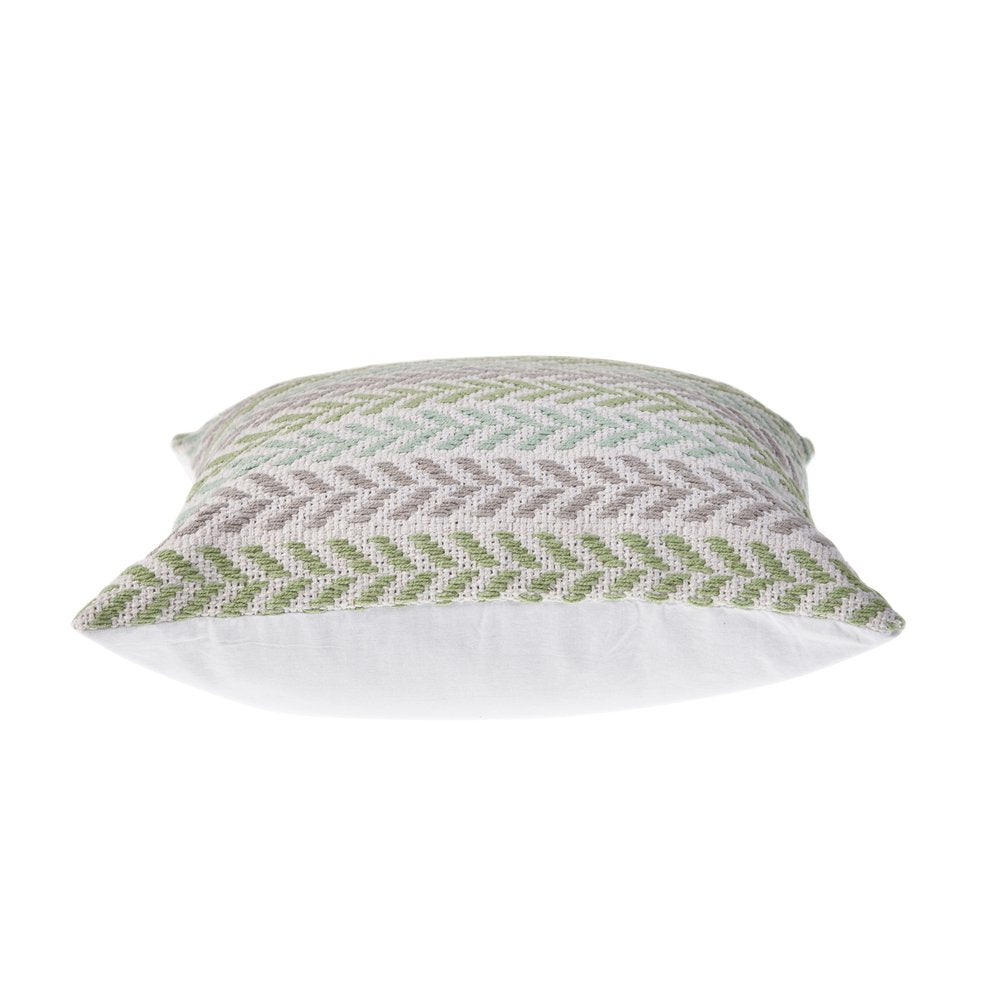 Set of Two Green And Blue Chevron Cotton Throw Pillows with Texture