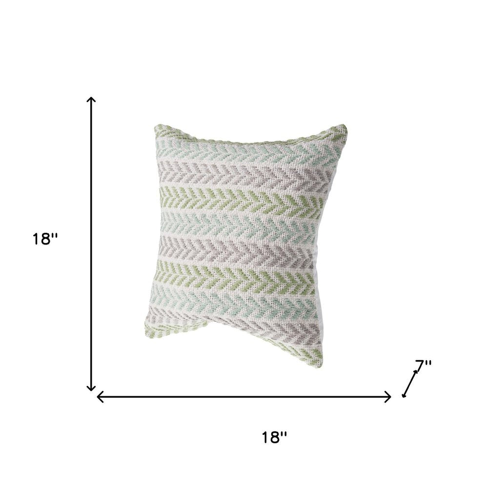 Set of Two Green And Blue Chevron Cotton Throw Pillows with Texture