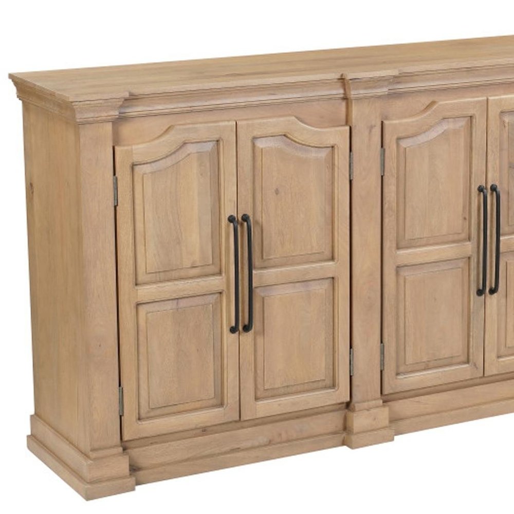 100" Brown Solid Wood Paneled Sideboard With Six Doors