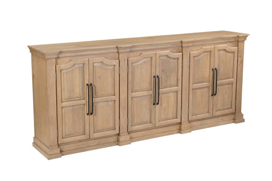100" Brown Solid Wood Paneled Sideboard With Six Doors