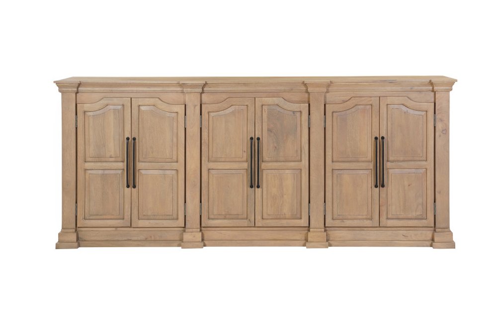 100" Brown Solid Wood Paneled Sideboard With Six Doors