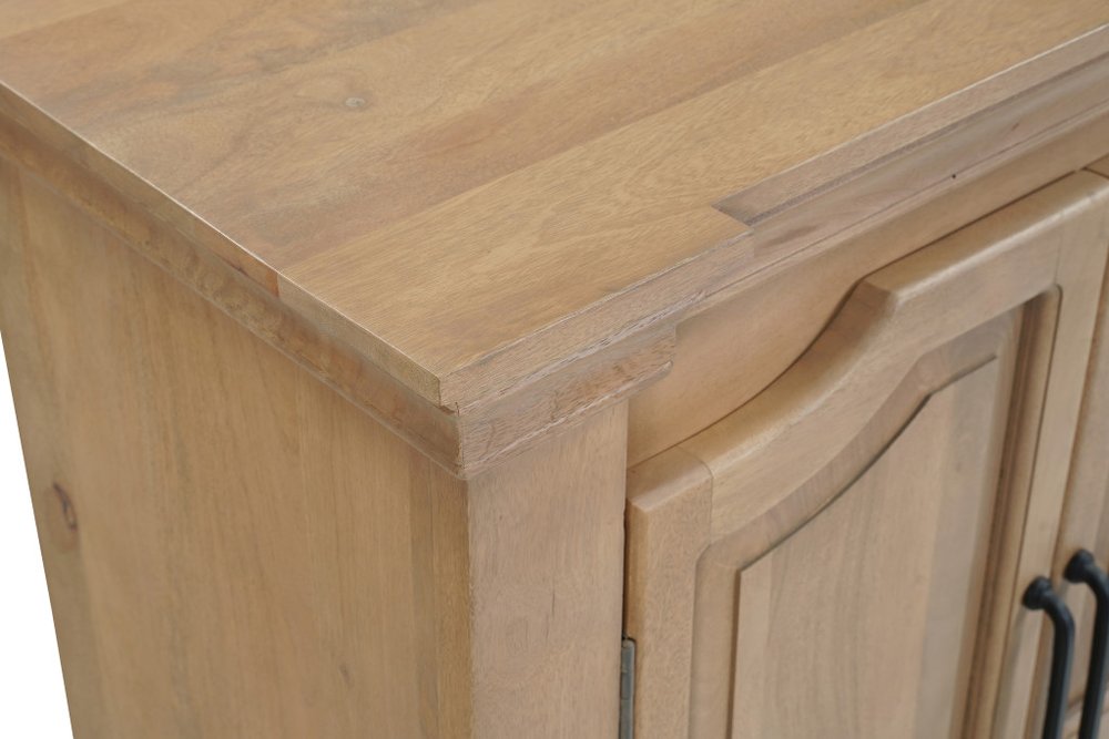 100" Brown Solid Wood Paneled Sideboard With Six Doors