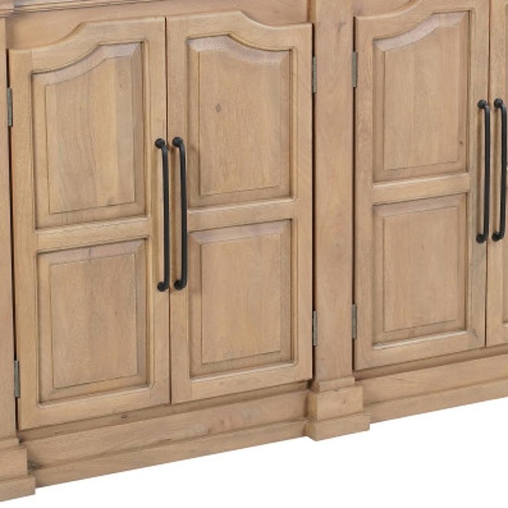 100" Brown Solid Wood Paneled Sideboard With Six Doors