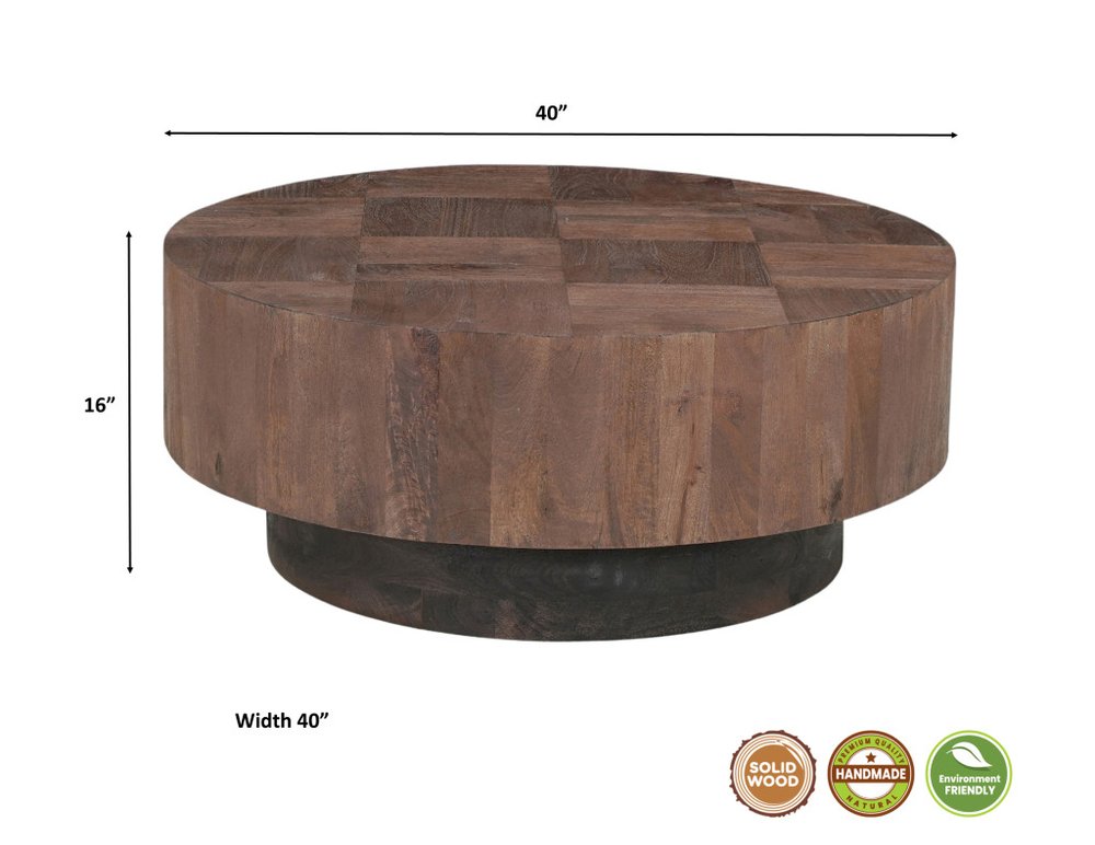 Set of Two Brown Solid Wood Round Pedestal Furniture Set
