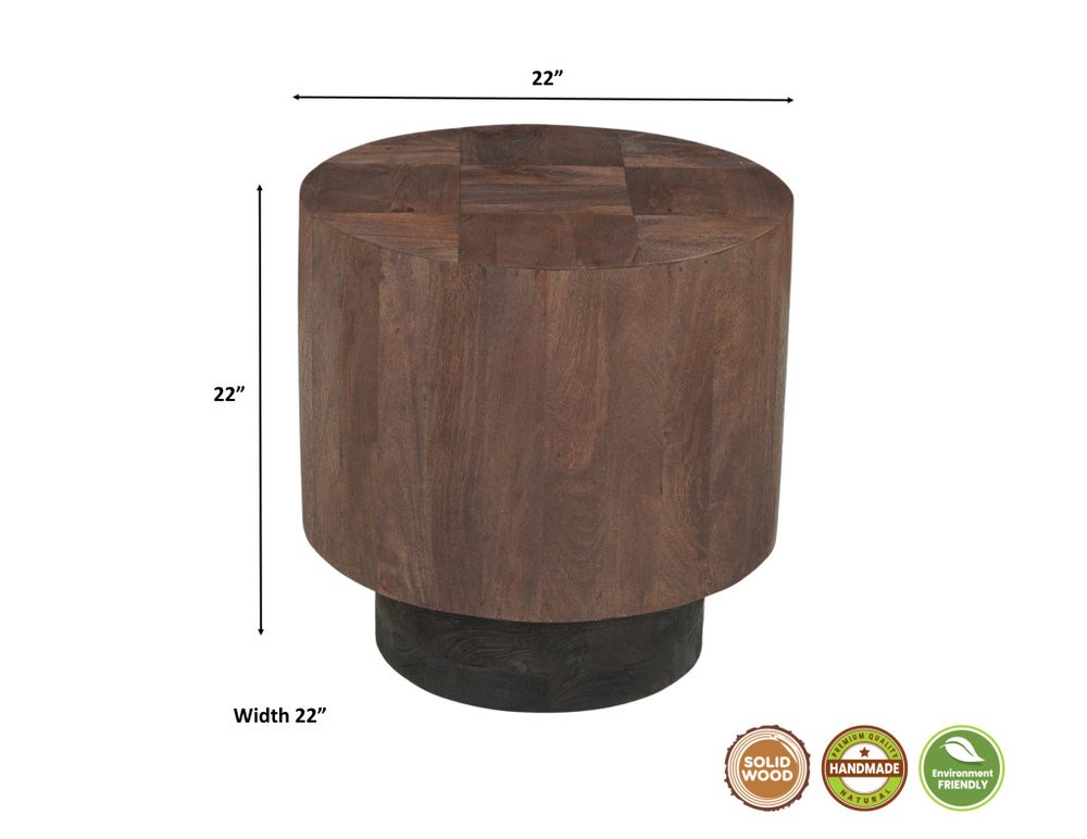 Set of Two Brown Solid Wood Round Pedestal Furniture Set