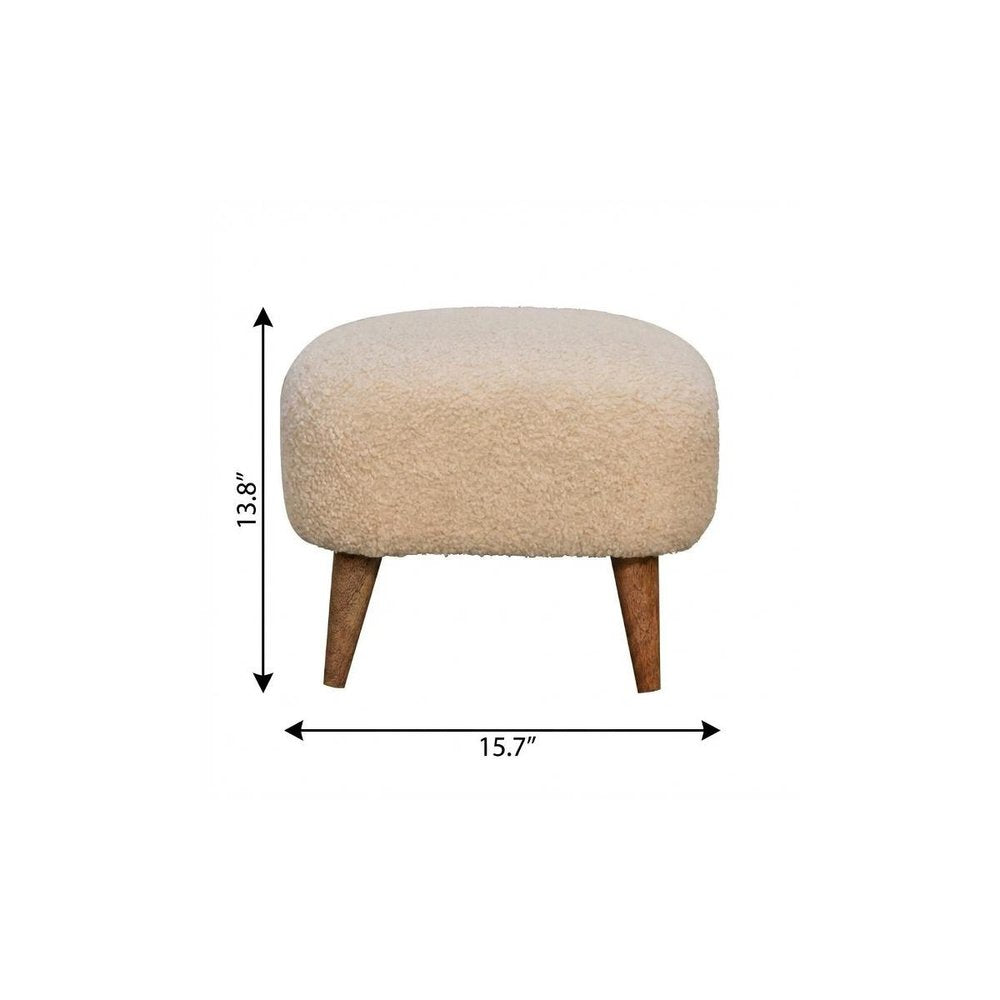 16" Beige and Brown Boucle Round Footstool