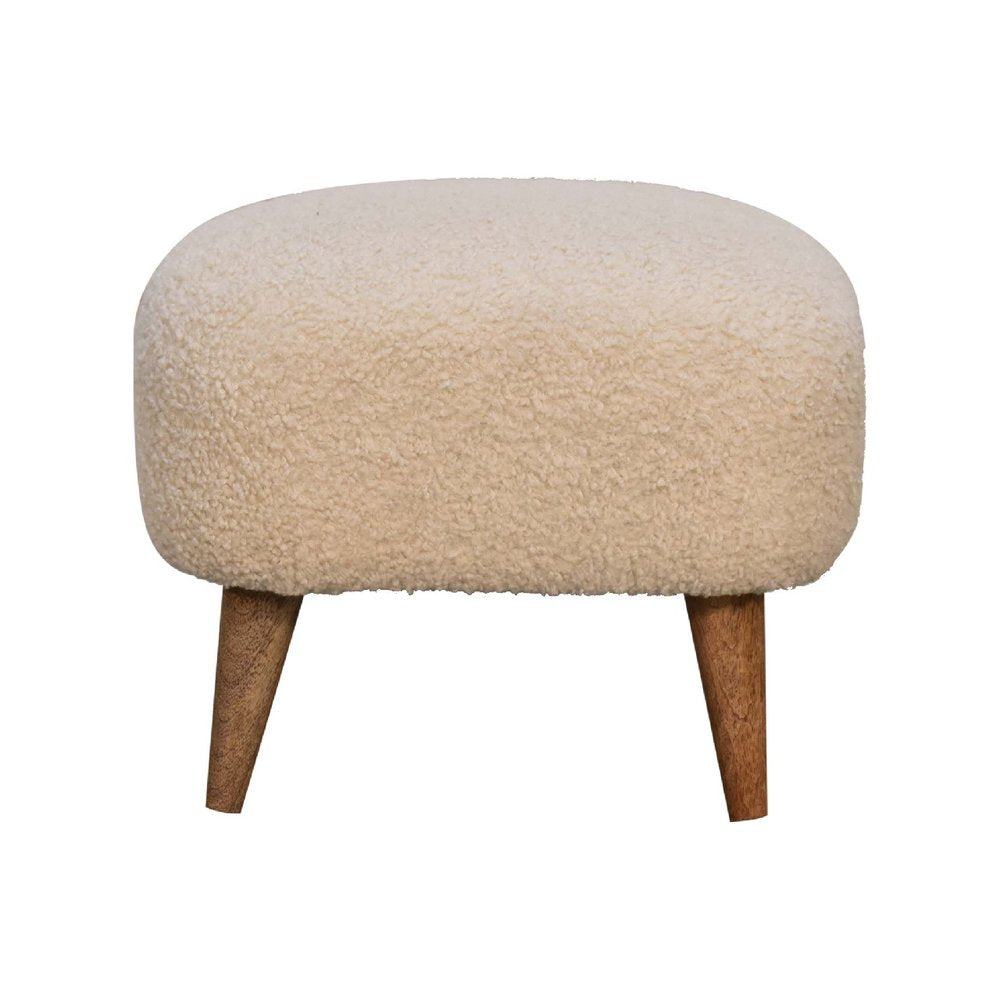 16" Beige and Brown Boucle Round Footstool