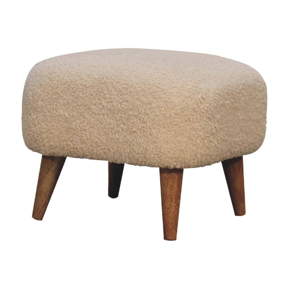 16" Beige and Brown Boucle Round Footstool