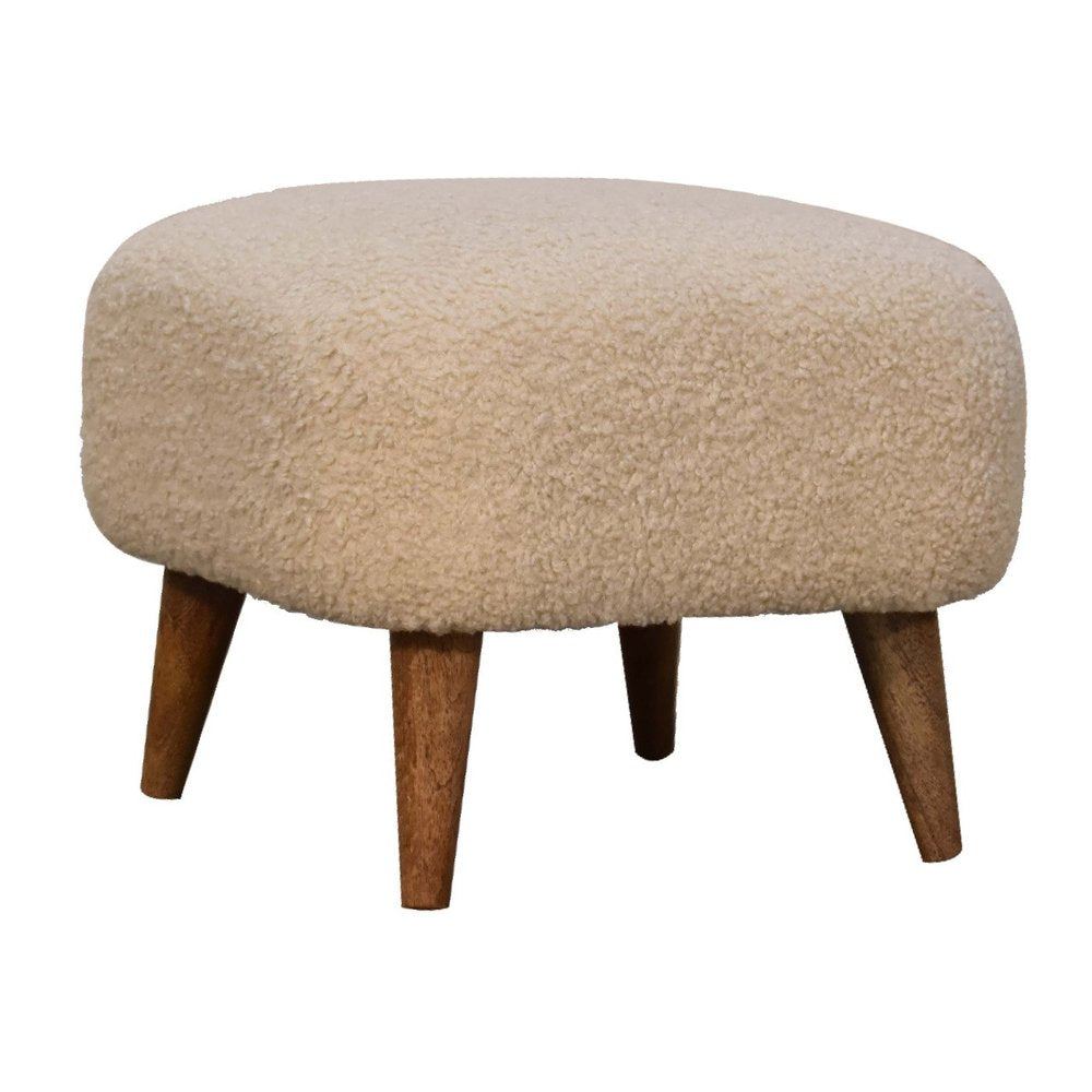 16" Beige and Brown Boucle Round Footstool
