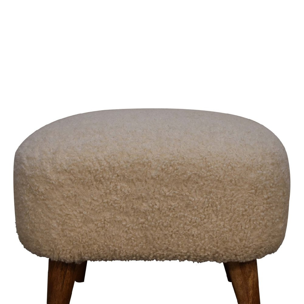 16" Beige and Brown Boucle Round Footstool