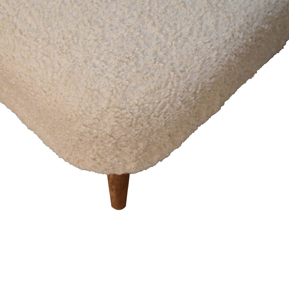 16" Beige and Brown Boucle Round Footstool
