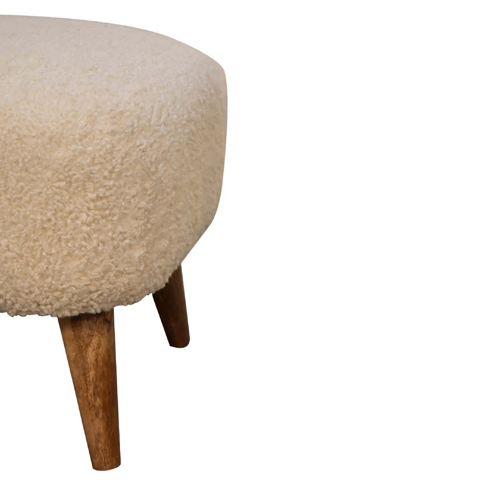 16" Beige and Brown Boucle Round Footstool