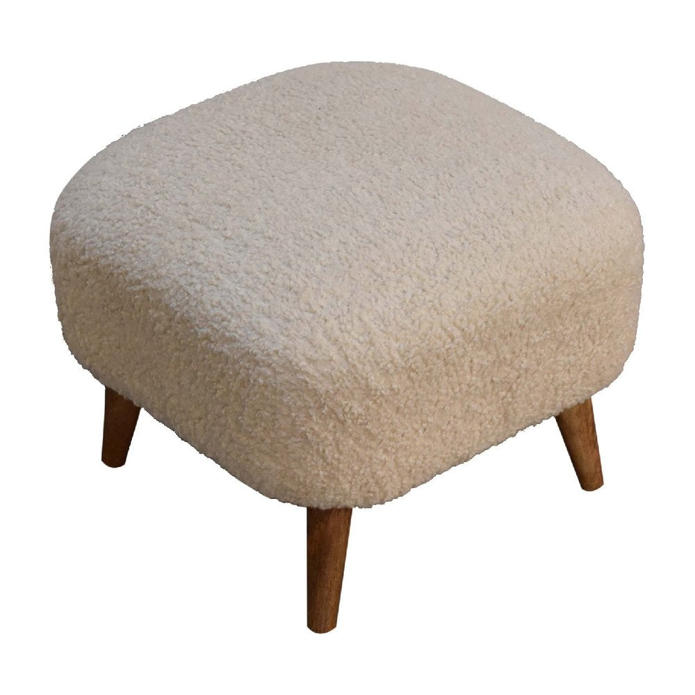 16" Beige and Brown Boucle Round Footstool