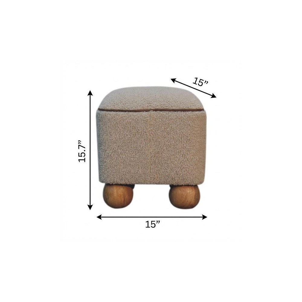 15" Beige and Brown Boucle Round Footstool