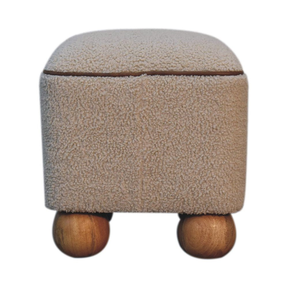 15" Beige and Brown Boucle Round Footstool