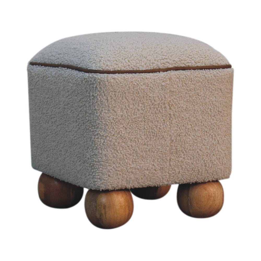 15" Beige and Brown Boucle Round Footstool